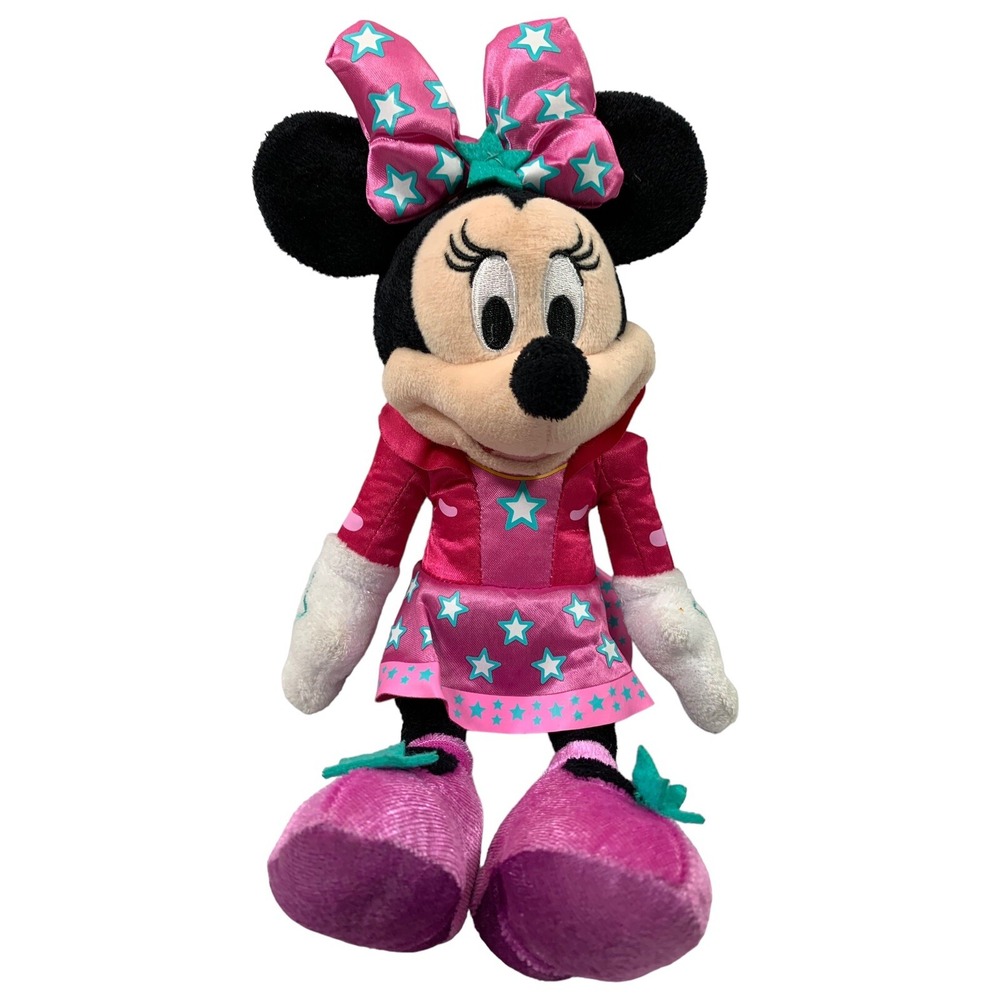 Disney Rockstar Minnie Mouse in Pink Star Bow 12" Plush Stuffed Toy
